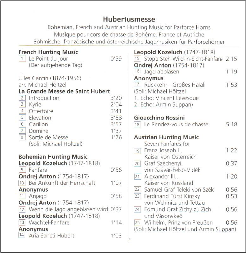 Detmolder Hornisten - Hubertusmesse - Liste