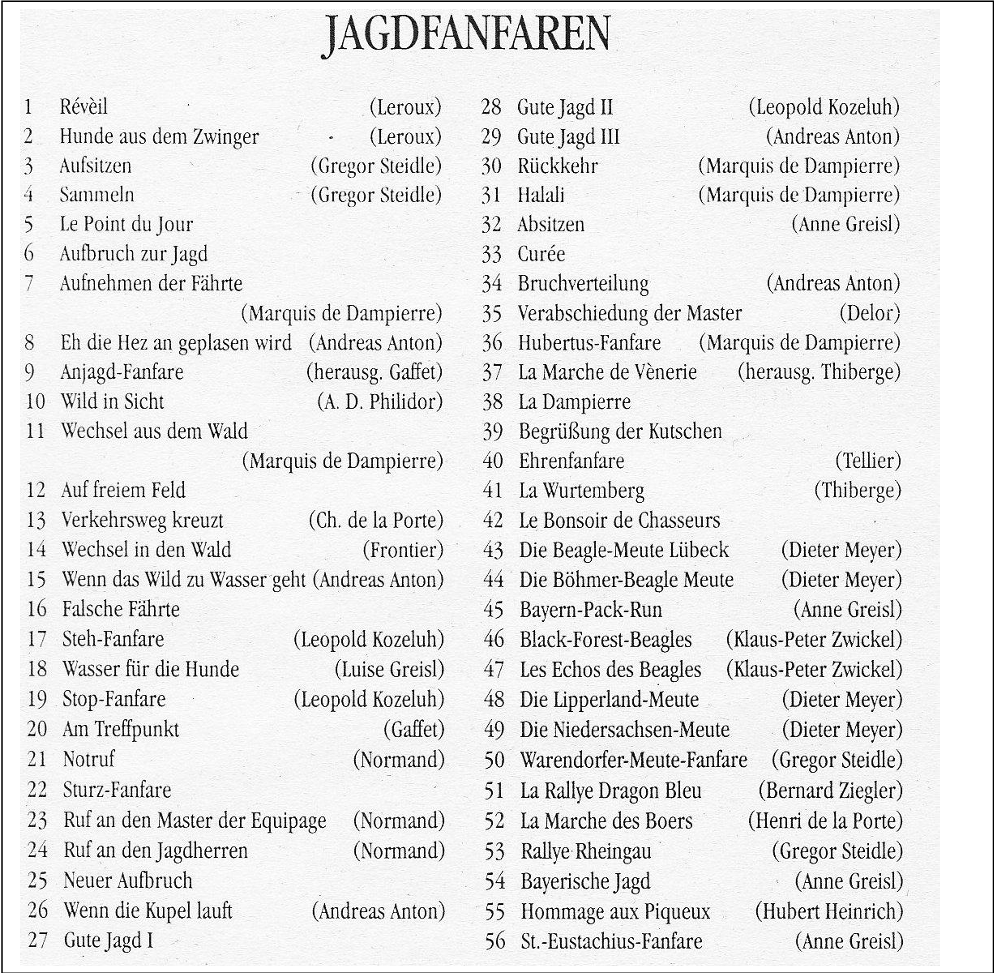 Jagdfanfaren - Liste